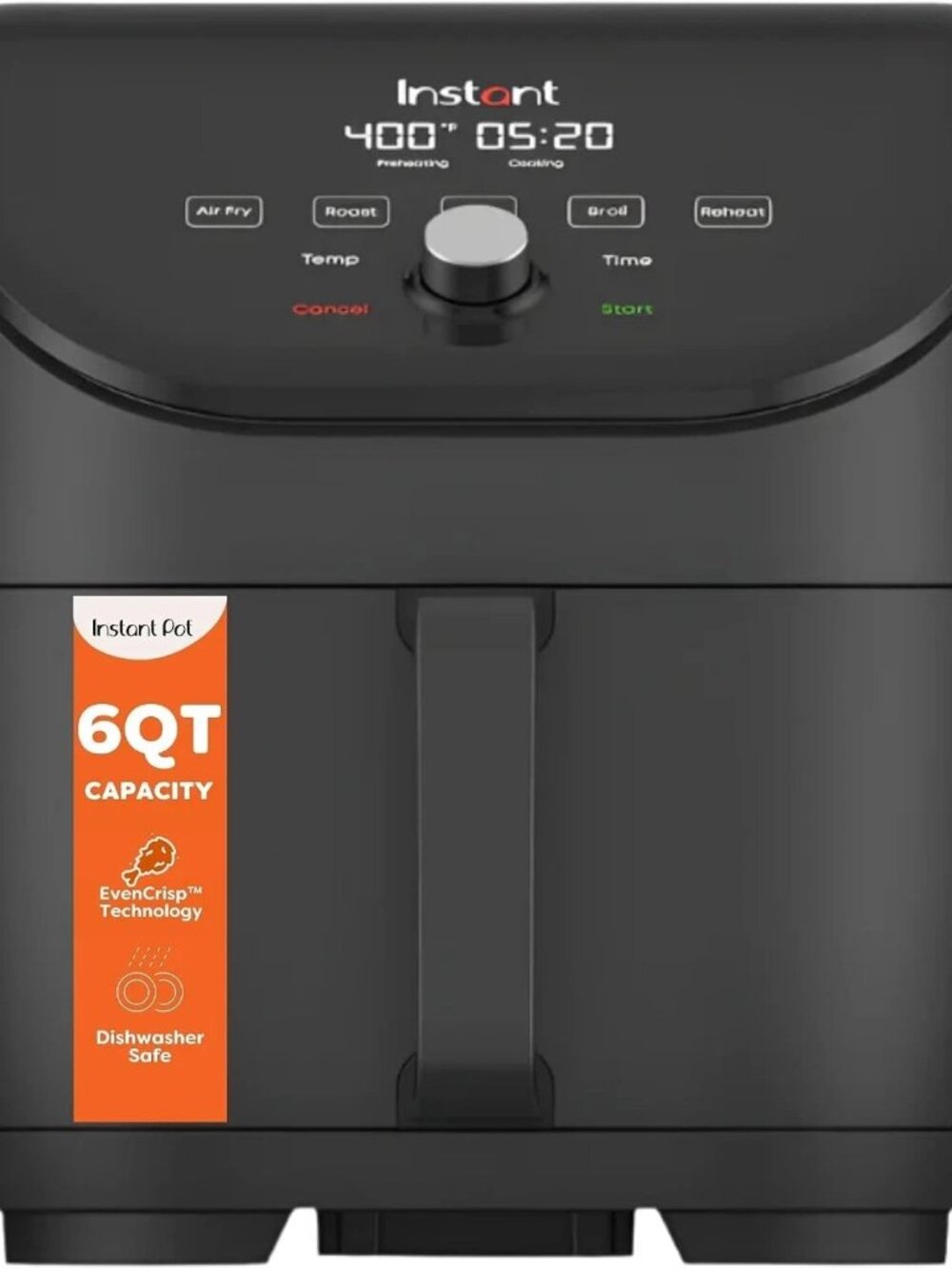 Instant Pot Vortex Slim XL 6QT 5-in-1 Air Fryer Black 1700W Space-Saving Digital